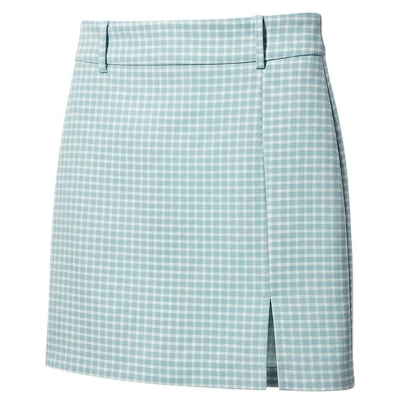 NWT Forever 21 Mini Skirt  Auqu/white Checkered Mini Pencil Above Knee Stretch M - Picture 1 of 10